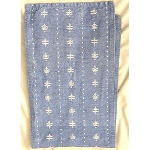 Heavy Cotton Baby Blue Table Runner 13x84 Metallic Thread Winter Snowflake